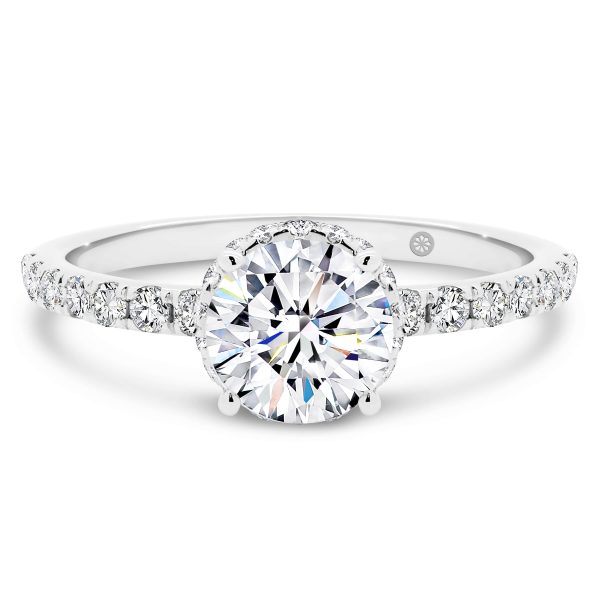 Deanne 1.00-1.25 Lab Grown Diamond engagement ring with 4-prong setting on delicate encrusted band and hidden halo
