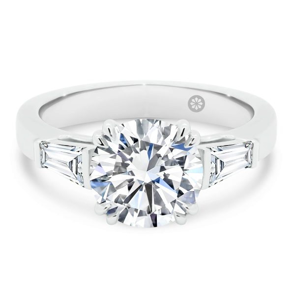 Debbie Round Lab Grown Diamond engagement ring with tapered baguette cuts
