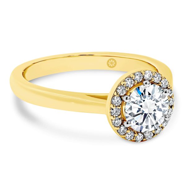 Deedee 6 prong round engagement ring with pave set halo on plain band
