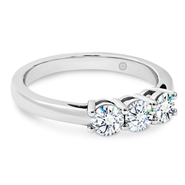 Emily trilogy engagement ring with equal three stone on plain band