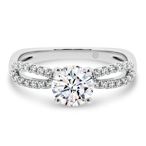 Frida Round 4 Prong Round engagement ring with diamond encrusted infinity band