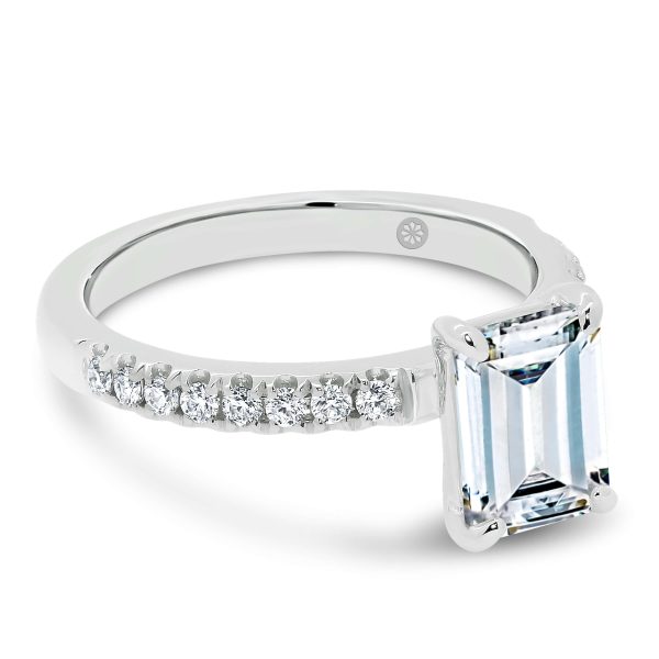 Janet Emerald 1.20-2.00 Lab Grown Diamond ring with 4-prong basket setting on delicate prong set half band