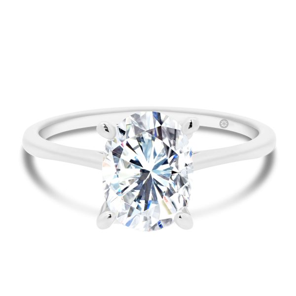 Lanefield Oval 9x7 four prong solitaire ring with open v gallery and Pear tips on slightly tapered band