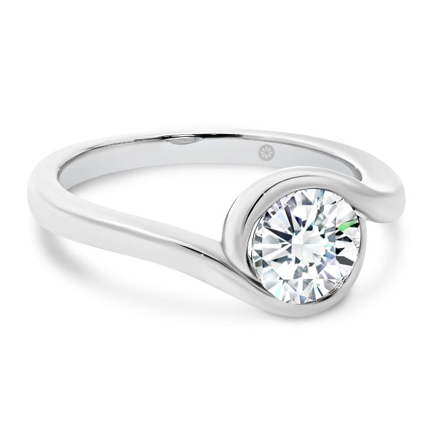 Liza 6.0 Lab Grown Diamond engagement ring solitaire ring with swirl halo and Round bezel set stone