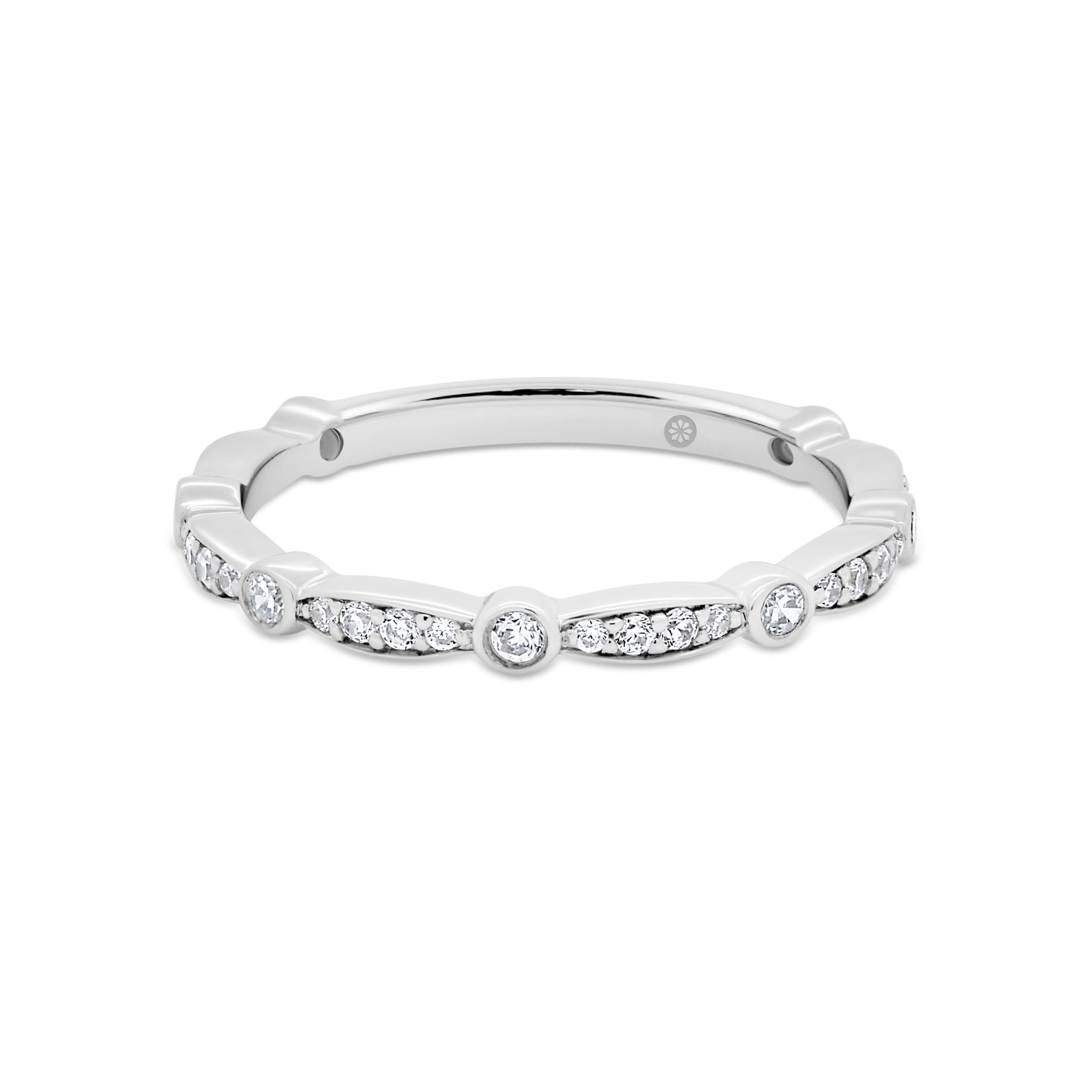 Madison Lab Grown Diamond Band In Soft Scallop Shape With Round Bezel Accent