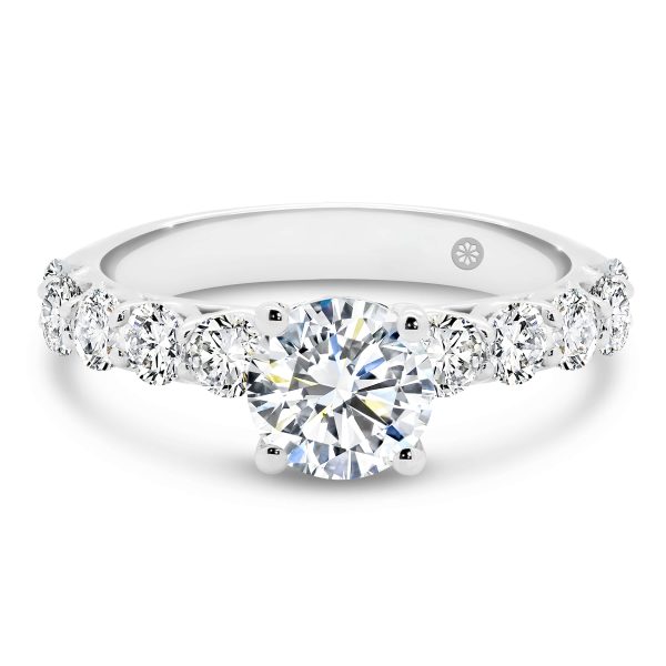 Maxine 1.00-1.25 Lab Grown Diamond engagement ring with Round stone on 4-prong setting on prong set band of stones