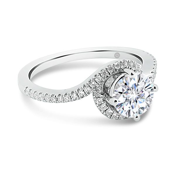 Sarah 1.00 Lab Grown Diamond engagement ring with swirl halo prong set band