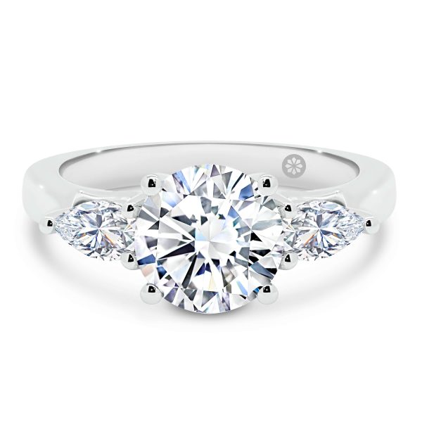 Tara Round trilogy ring with Pear cut side stones