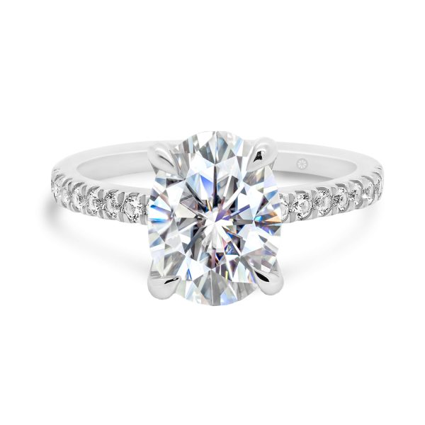Tori 3.00 modern 4-prong oval solitaire engagement ring on a delicate prong set band