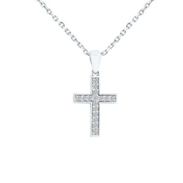 Elizabeth round cut lab grown diamond small cross pendant