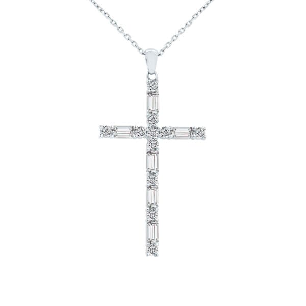 Mary Round And Emerald Cut Lab Grown Diamond Cross Pendant