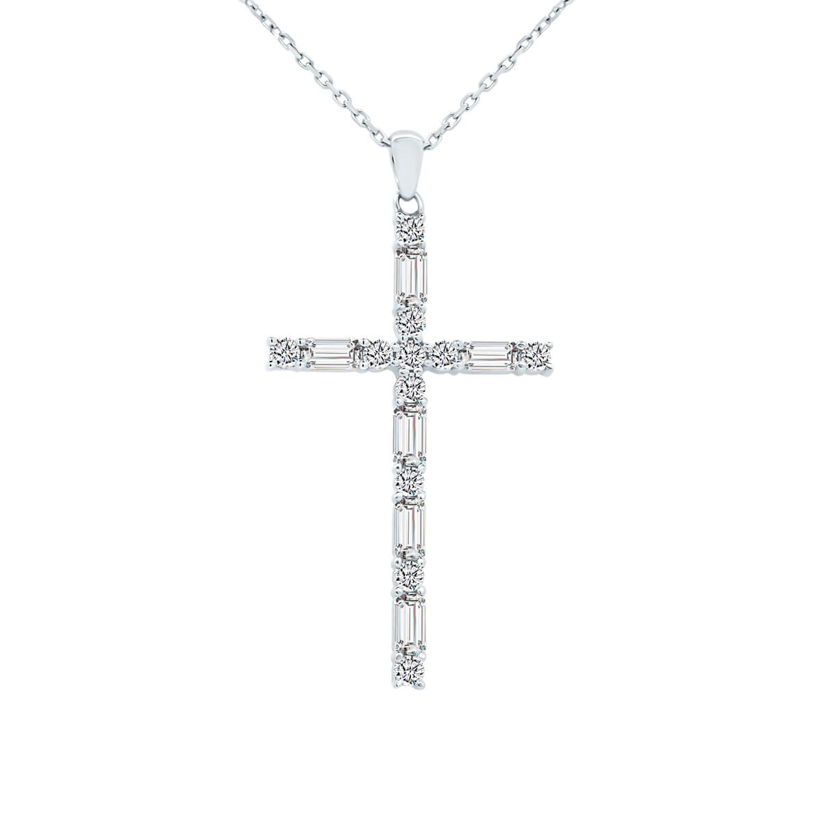 Mary Round And Emerald Cut Lab Grown Diamond Cross Pendant