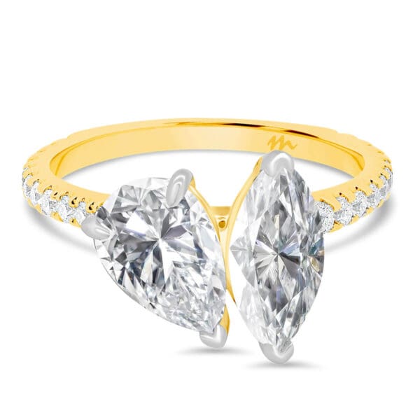 Claudette 10X5-11X5.5 Marquise And Pear Accented Moissanite Toi Et Moi Rings