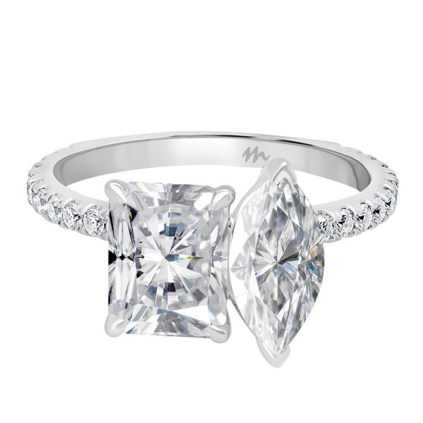 Mallory 10x5-11x5.5 radiant and marquise accented Moissanite Toi Et Moi ring