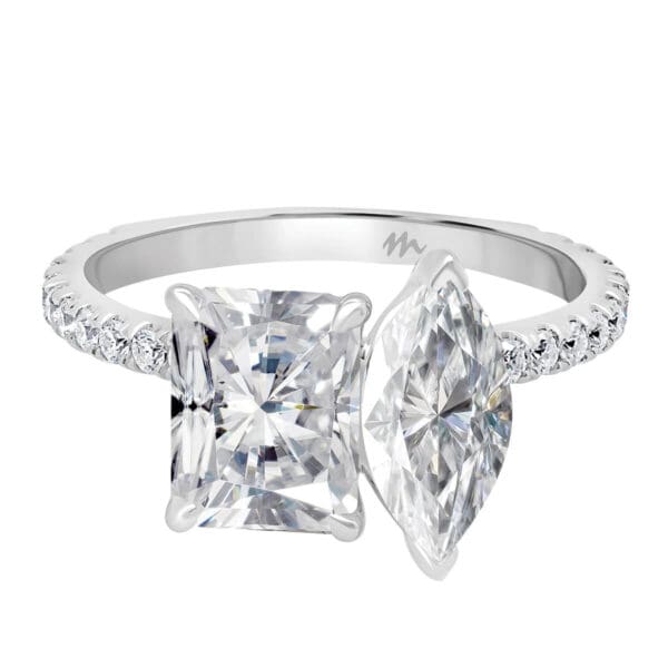 Mallory 10X5-11X5.5 Radiant And Marquise Accented Moissanite Toi Et Moi Ring