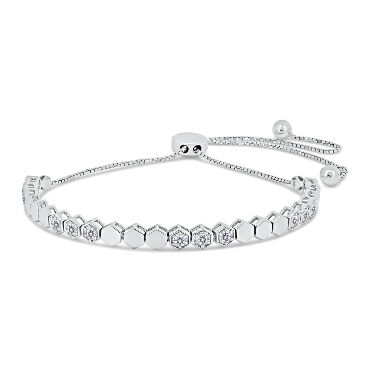 Bethany Hexagon Half Tennis Bracelet On Bolo Chain