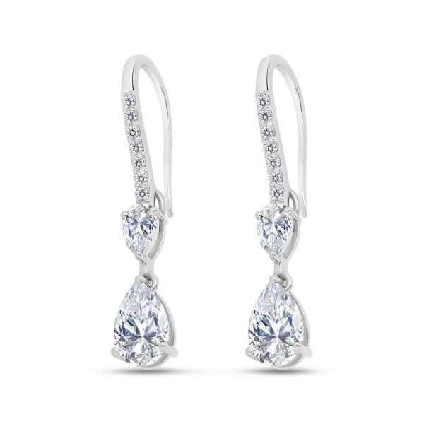 Laurie pear cut double drop lab grown diamond earrings on hook