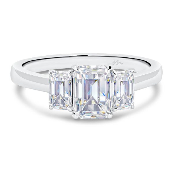 Alexa 3 stone Emerald cut Moissanite engagement ring