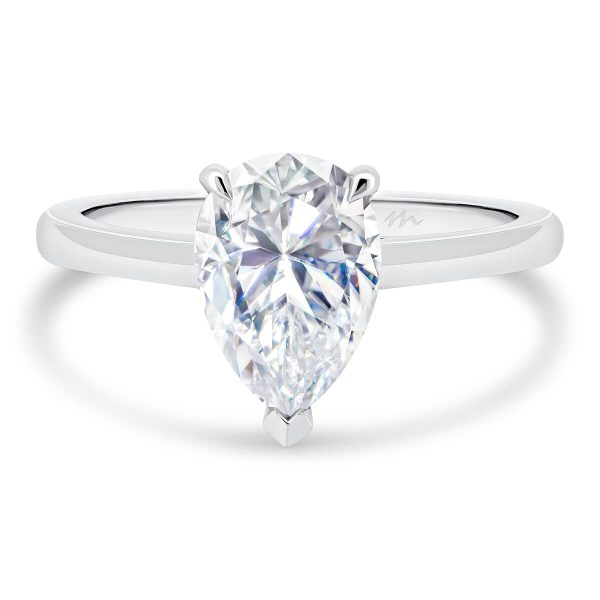 Lydia Pear 8x5-10x7 pear cut solitaire on 3 prong rounded band
