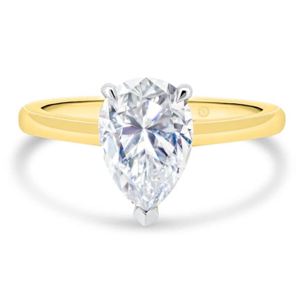 Lydia Pear 1.00-2.00Ct Pear Cut Solitaire On 3 Prong Rounded Band