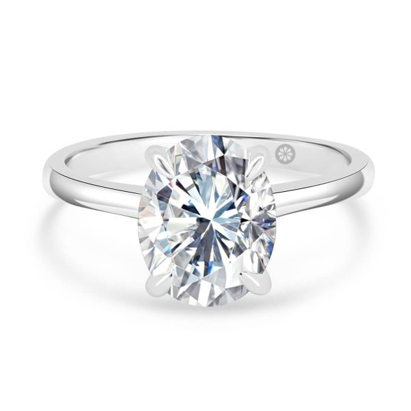 Hattie Lab Grown Diamond Oval 3.00ct ring with stone set gallery on delicate plain tapered band