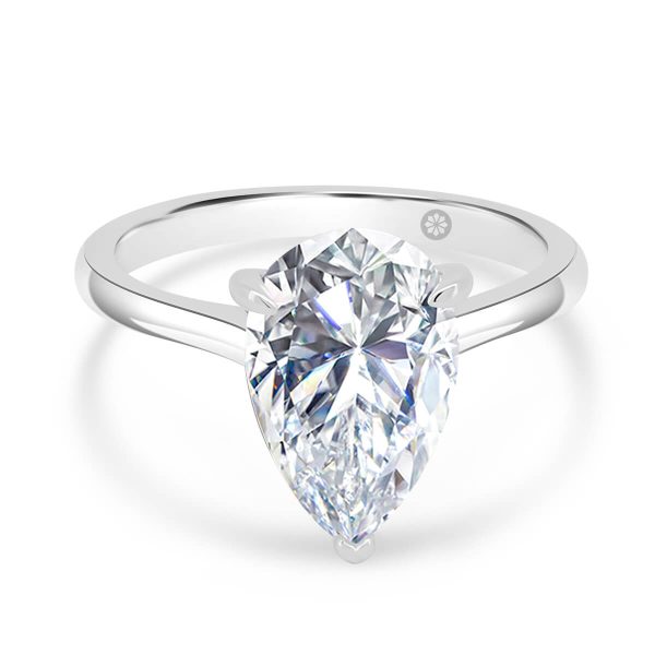 Hattie Lab Grown Diamond Pear 3.00ct ring with stone set gallery on delicate plain tapered band