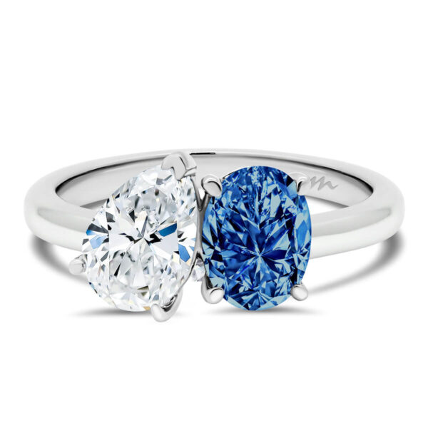 Abrielle Blue oval and pear Toi Et Moi ring