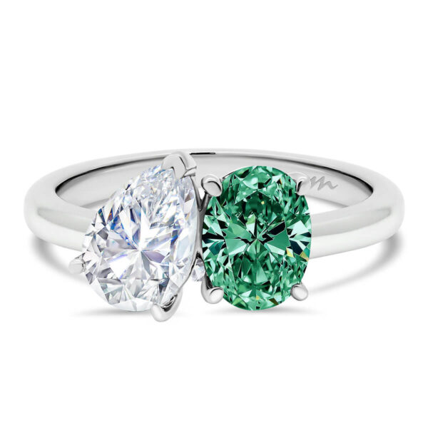 Abrielle Green oval and pear Toi Et Moi ring