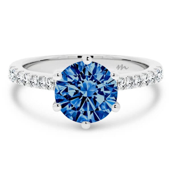 Amy 8.0 Round Blue Moissanite Ring With Tapered Band