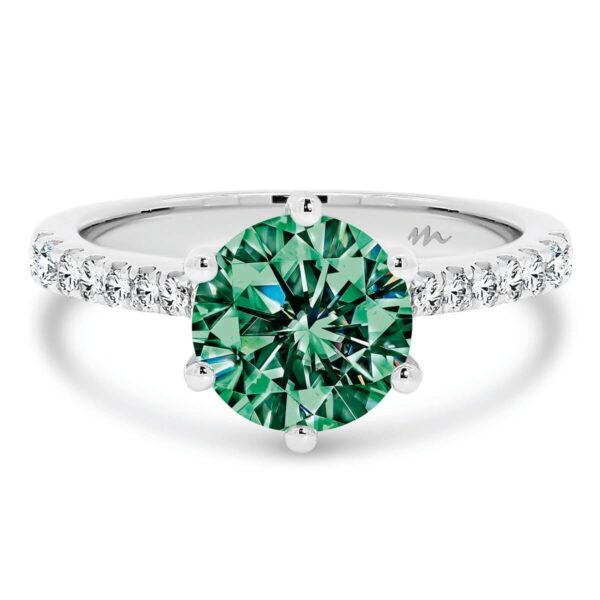 Amy 8.0 round Green Moissanite ring with tapered band