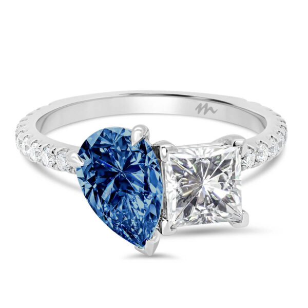 Annique Blue princess and pear accented Colour Toi Et Moi ring