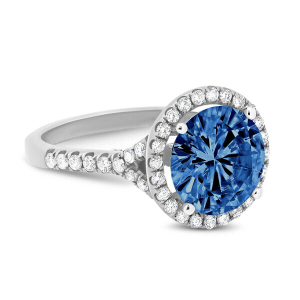 Aria 10.0 Round Blue Moissanite ring with halo