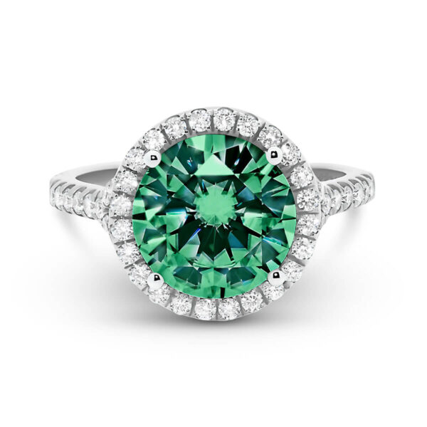 Aria 10.0 Round Green Moissanite ring with halo