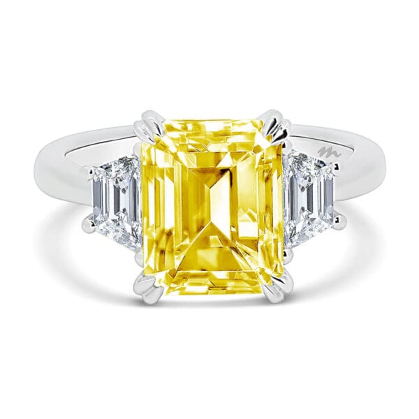 Aubrey Emerald 9X7 Yellow Trilogy With Trapezoid Stones On A Plain Band