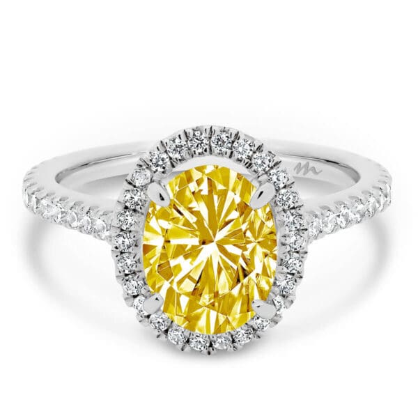 Ava Oval Yellow Moissanite Halo Ring On 3/4 Delicate Prong Set Band