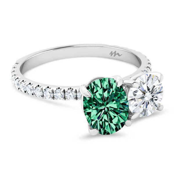 Blanche Green round and oval accented Colour Toi Et Moi ring