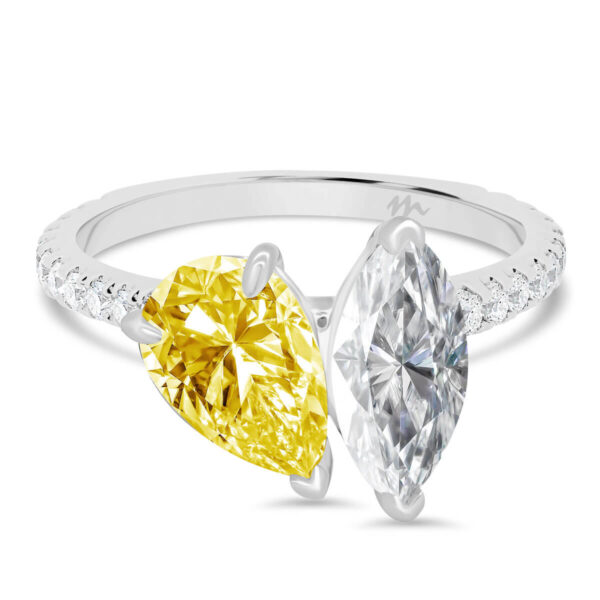 Claudette Yellow marquise and pear accented Colour Toi Et Moi rings