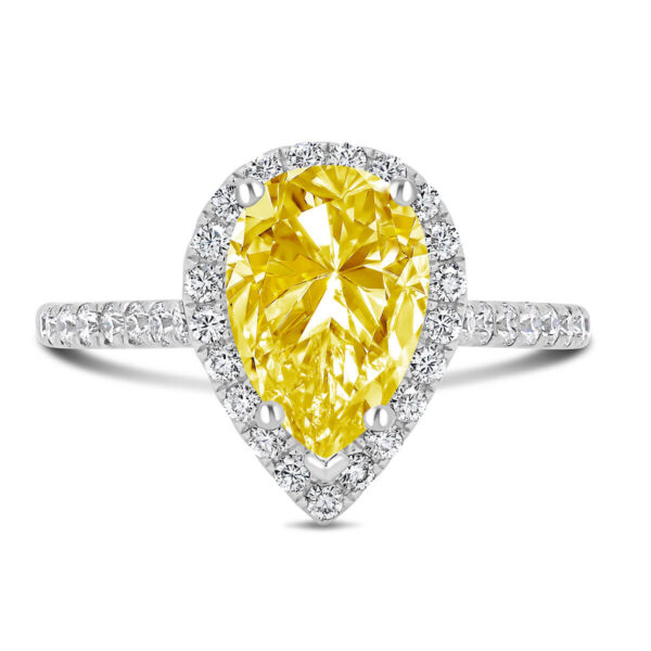 Faith Yellow Moissanite ring with delicate halo and bridge