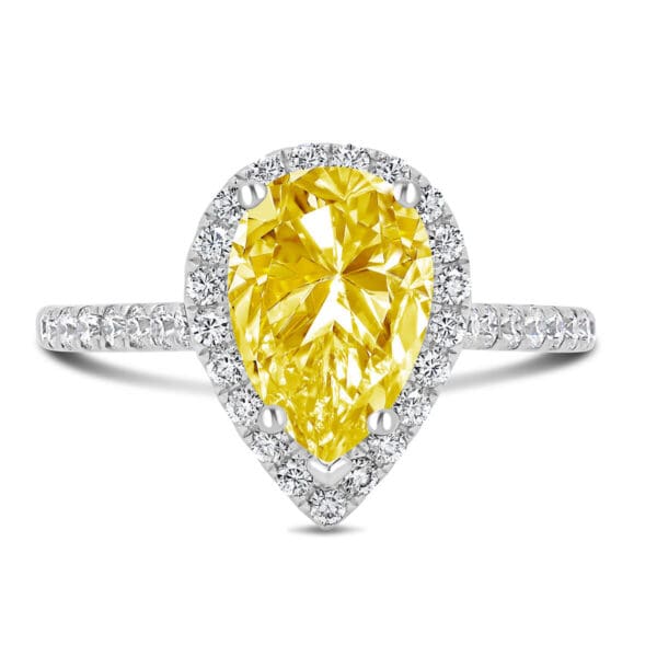 Faith Yellow Moissanite Ring With Delicate Halo And Bridge