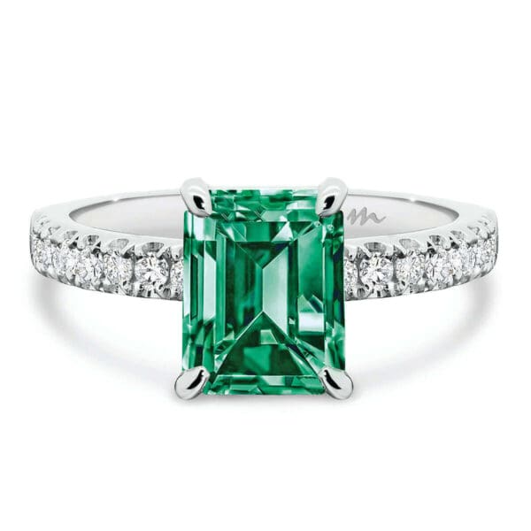 Janet Emerald 9X7 Green Ring With 4-Prong Basket On Micro Pave Band