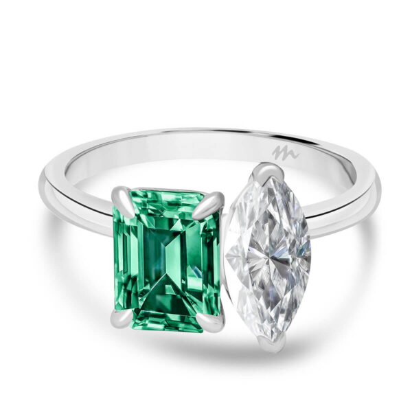 Juliette Green emerald and marquise Colour Toi Et Moi ring