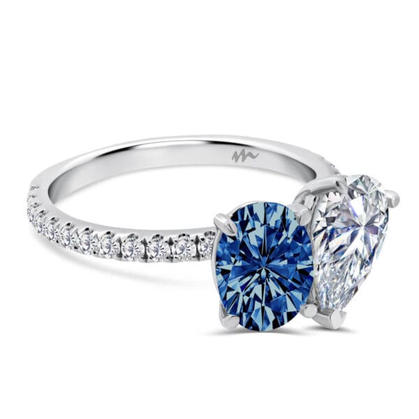 Nicolette Blue Oval And Pear Accented Colour Toi Et Moi Ring