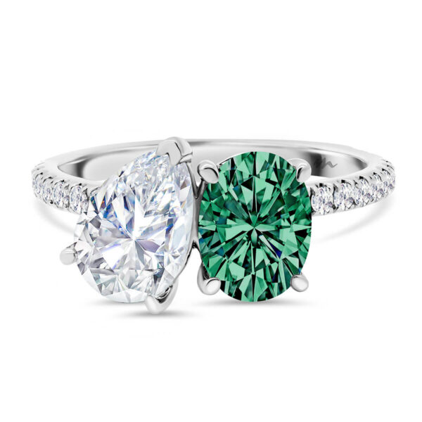 Nicolette Green oval and pear accented Colour Toi Et Moi ring