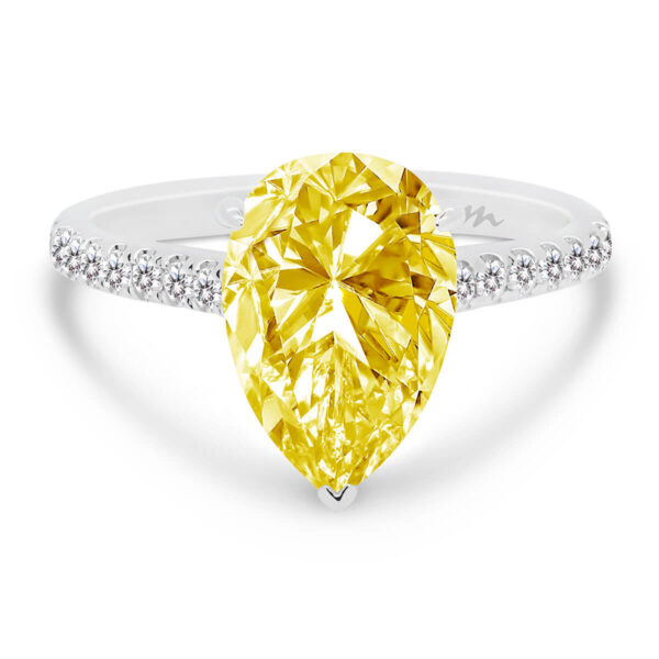 Skylar 10x7 Yellow pear cut with micropave under-rail on delicate 3/4 prong band
