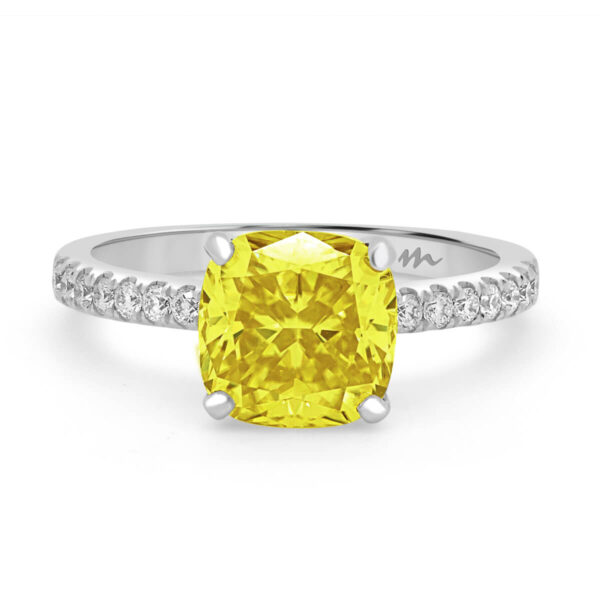 Victoria Cushion 8.0 Yellow Moissanite ring celebrity inspired ring