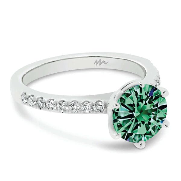 Victoria Round 8.0 Green Ring With 6-Prong Setting On Fine Pave Band