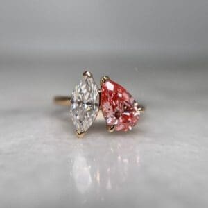 Toi Et Moi Custom Engagement Ring With Pink Pear Cut Colour Diamond