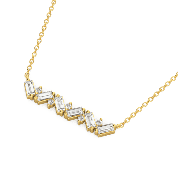 Addison Close Up Yellow Gold Lab Grown Diamond Baguette Round Bar Necklace