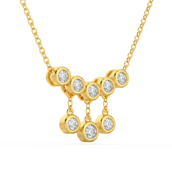April Angled Yellow Gold Diamond 5 Stone Dangle Round Bezel Pendant