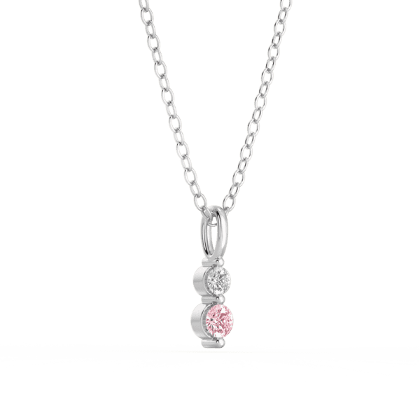 Dew Pink Round Angled White Gold Lab Grown Diamond Charm Pendant